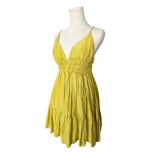 MUSTARD SEED Waist Detail Light Lime Green Open Back Mini Dress